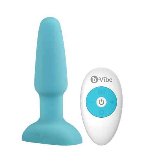 Анальная римминг-пробка b-Vibe Rimming 2 с пультом ДУ, голубая