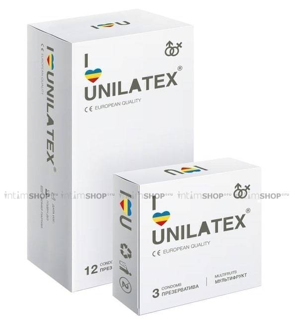 Презервативы ароматизированные Unilatex мультифрукт, 12 шт + 3 шт в подарок