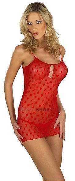 Сексуальное платье Sweat See Through Dress+String With Heart Print Red