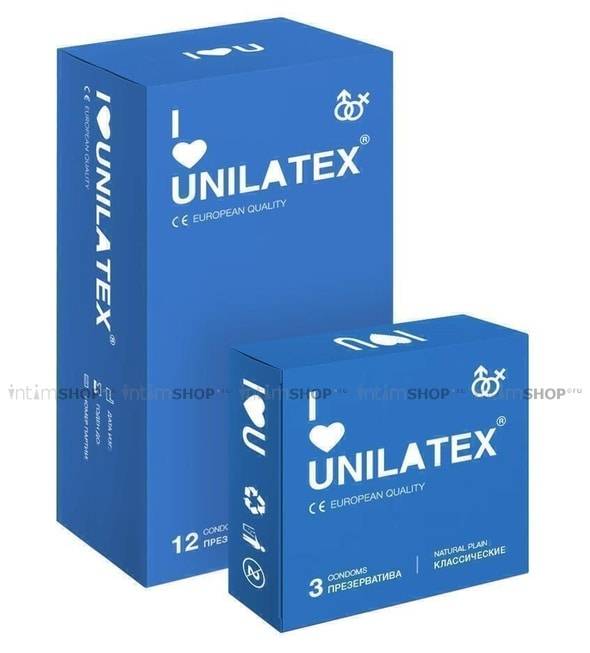 Презервативы классические Unilatex Natural Plain, 12 шт + 3 шт в подарок