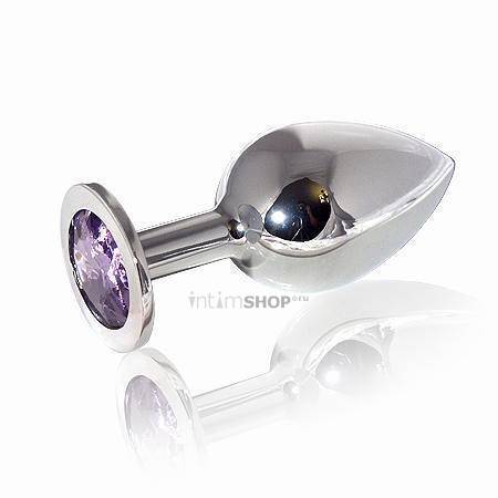 Анальная пробка LoveToys Butt Plug L с фиолетовым кристаллом, серебряная