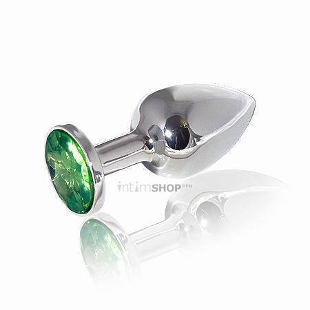Анальная пробка LoveToys Butt Plug S с зеленым кристаллом, серебряная