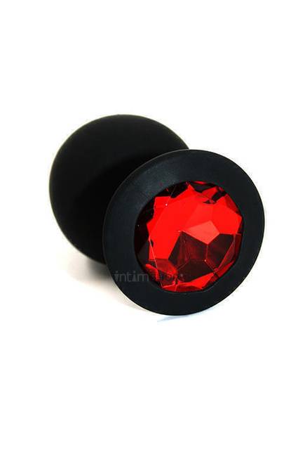 Анальная пробка из силикона черная с красным кристаллом Kanikule, черная