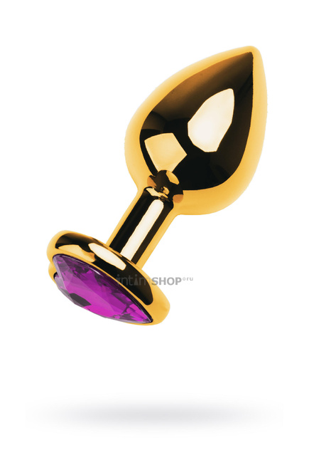 фото Анальная пробка ToyFa Metal с кристаллом цвета аметист, 8 см, золотистый