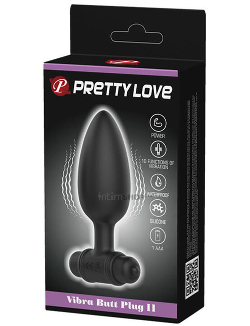 Вибропробка Pretty Love Vibra Butt Plug II, черная - фото 2