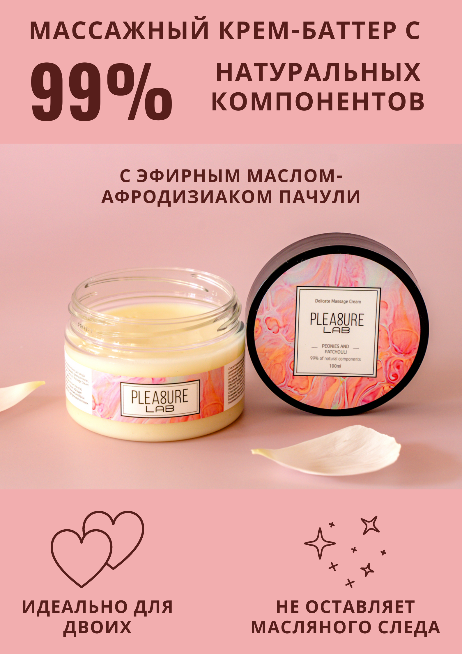 Массажный крем Pleasure Lab Delicate пион и пачули, 100 мл