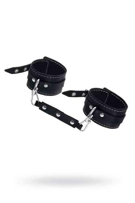 Оковы двухслойные с белой строчкой Pecado BDSM, натуральная кожа, черные