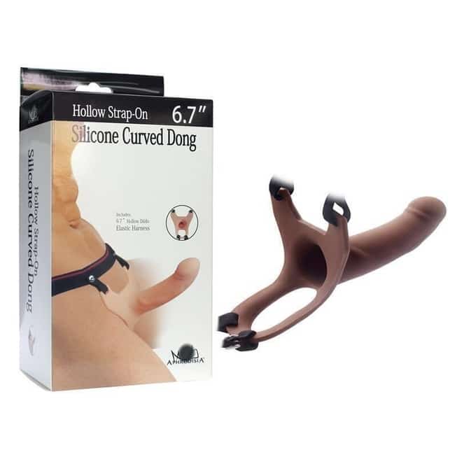 Страпон полый Aphrodisia Curved Dong 17 см, коричневый
