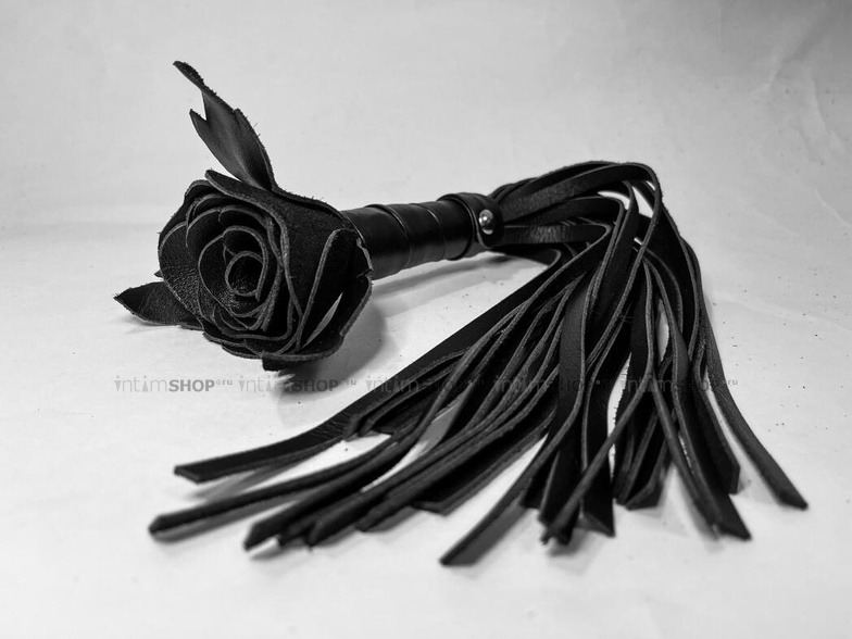 фото Плеть БДСМ Арсенал Чёрная Роза с кожаными хвостами, 40 см, купить