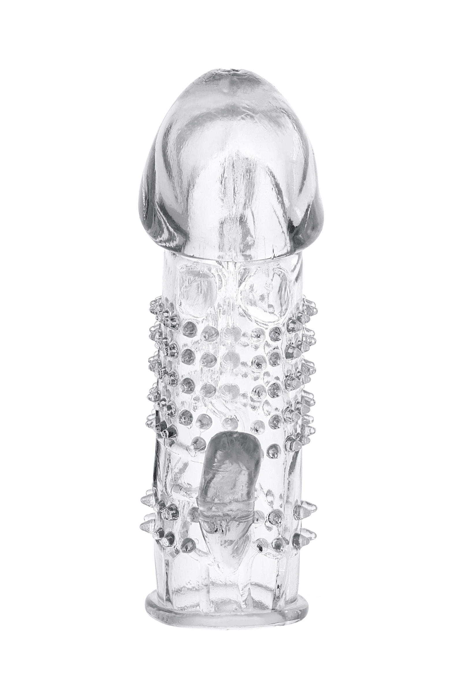 Насадка на член с шипиками и отростком для стимуляции клитора Toyfa, бесцветная