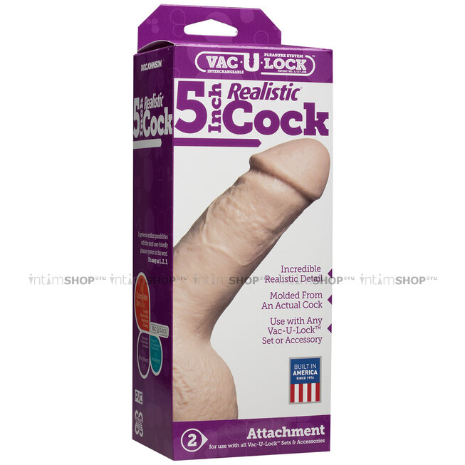 Насадка-фаллоимитатор Doc Johnson Vac-U-Lock Realistic Cock 5 inch 12.7 см, телесная - фото 2