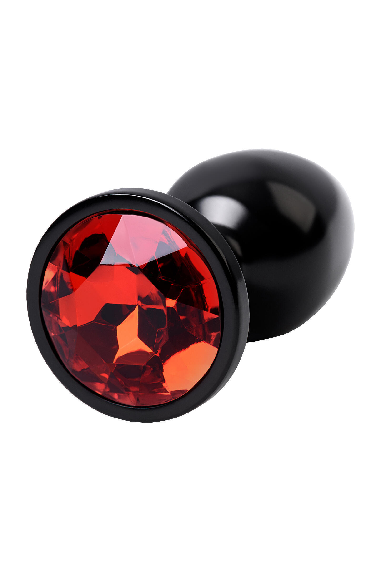 Анальная пробка Toyfa Metal с кристалом цвета рубин, 7,2 см, черный