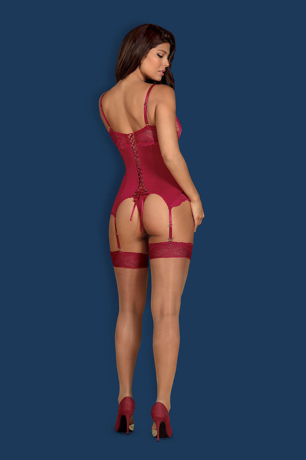 Корсеты Obsessive Rosalyne corset, Бордовый, S/M