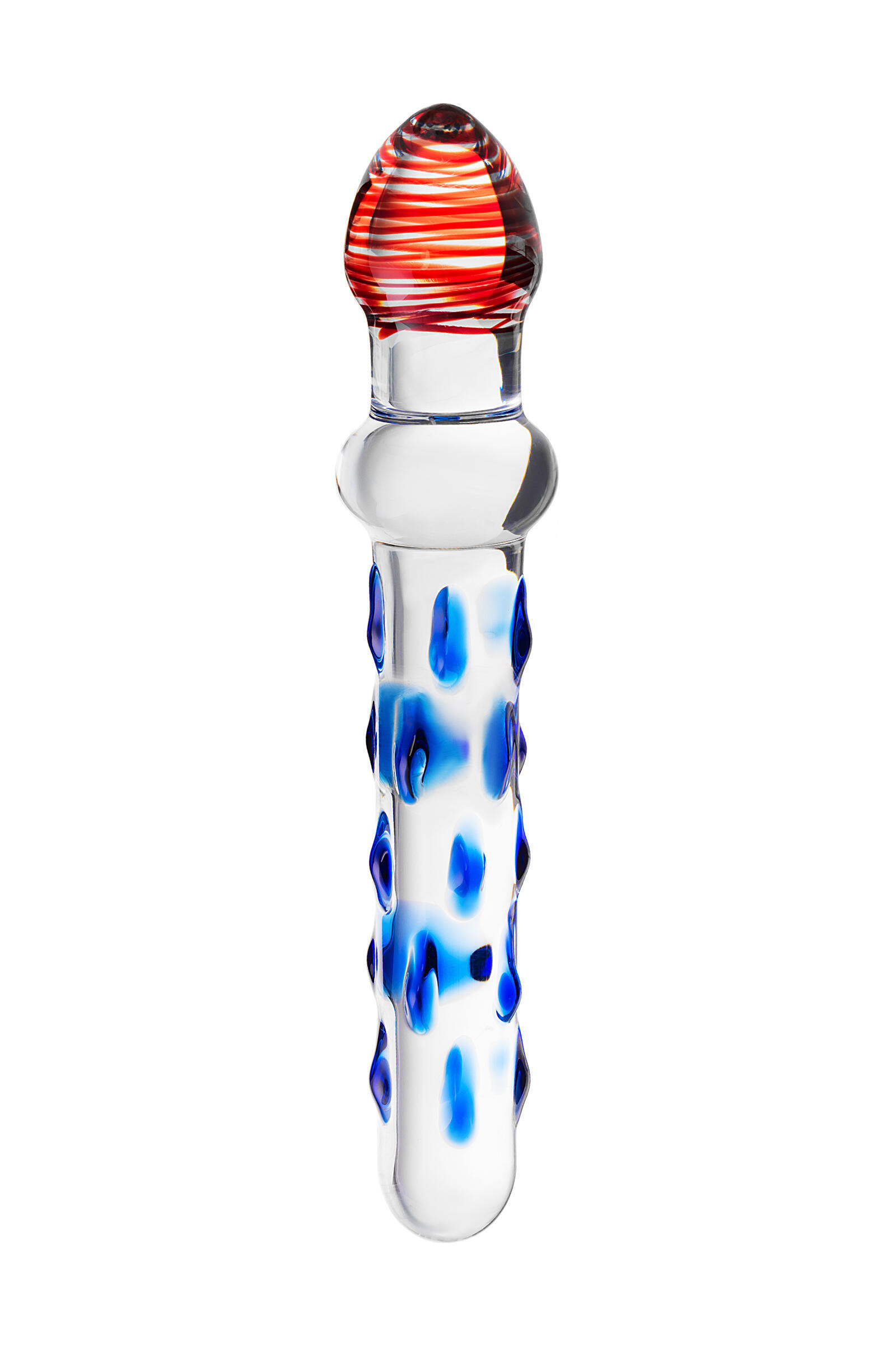 Фаллоимитатор двусторонний Sexus Glass с синими точками, бесцветный, 20 см