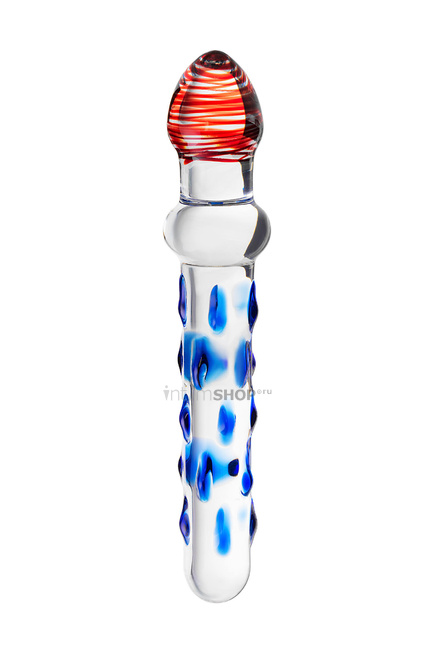 фото Фаллоимитатор двусторонний Sexus Glass с синими точками, бесцветный, 20 см