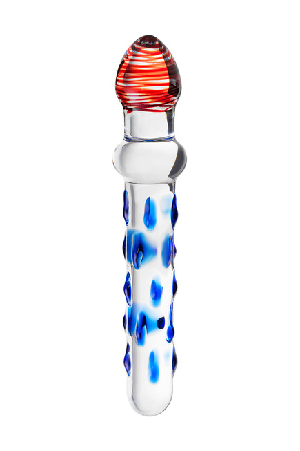 фото Фаллоимитатор двусторонний Sexus Glass с синими точками, бесцветный, 20 см