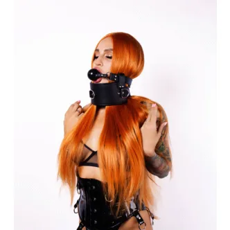 Ошейник Scandal из натуральной кожи с кляпом, черный