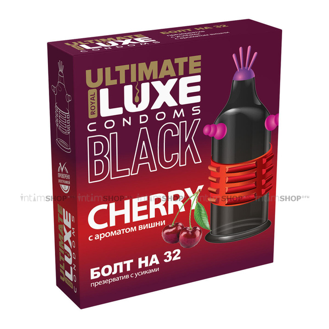 фото Презерватив стимулирующий Luxe Black Ultimate Болт на 32 Вишня, 1 шт, купить