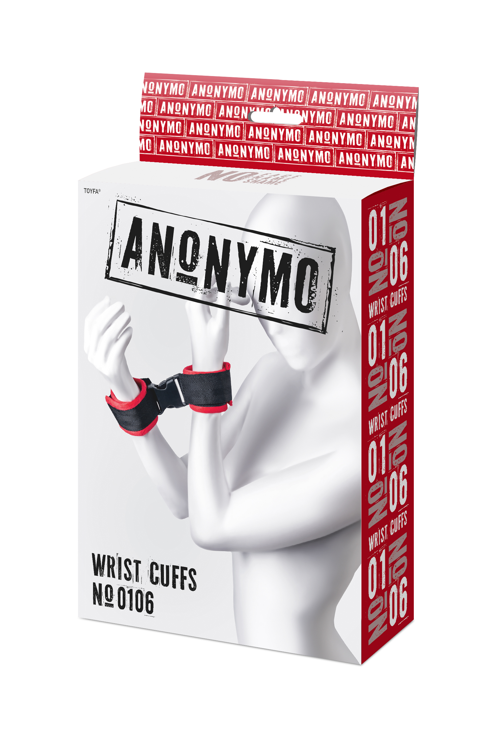 Наручники Anonymo by Toyfа на коротком креплении-пряжке, черно-красные
