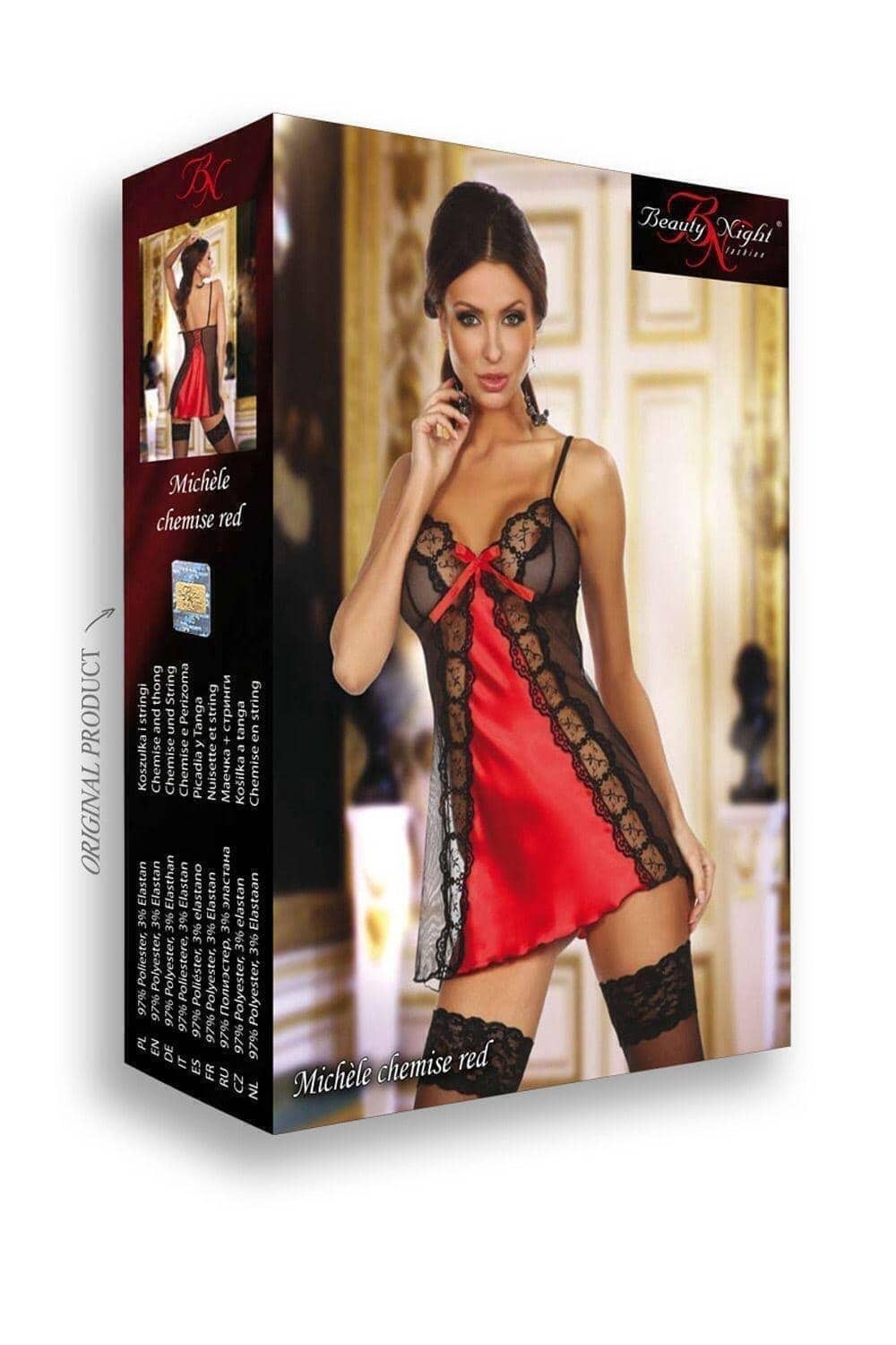 Сорочка Beauty Night Michele chemise Red, Чёрный, S/M