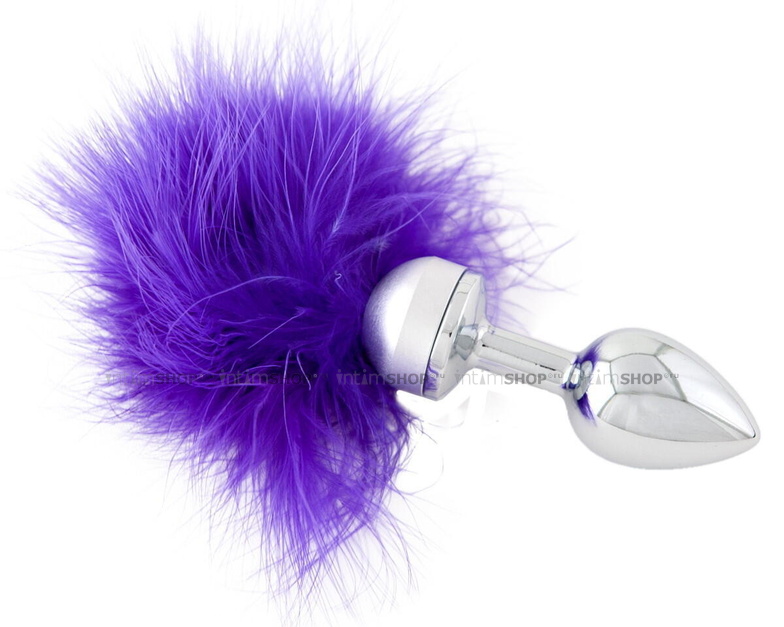 фото Анальная пробка Metal by Toyfa с фиолетовым хвостом, серебристая, купить