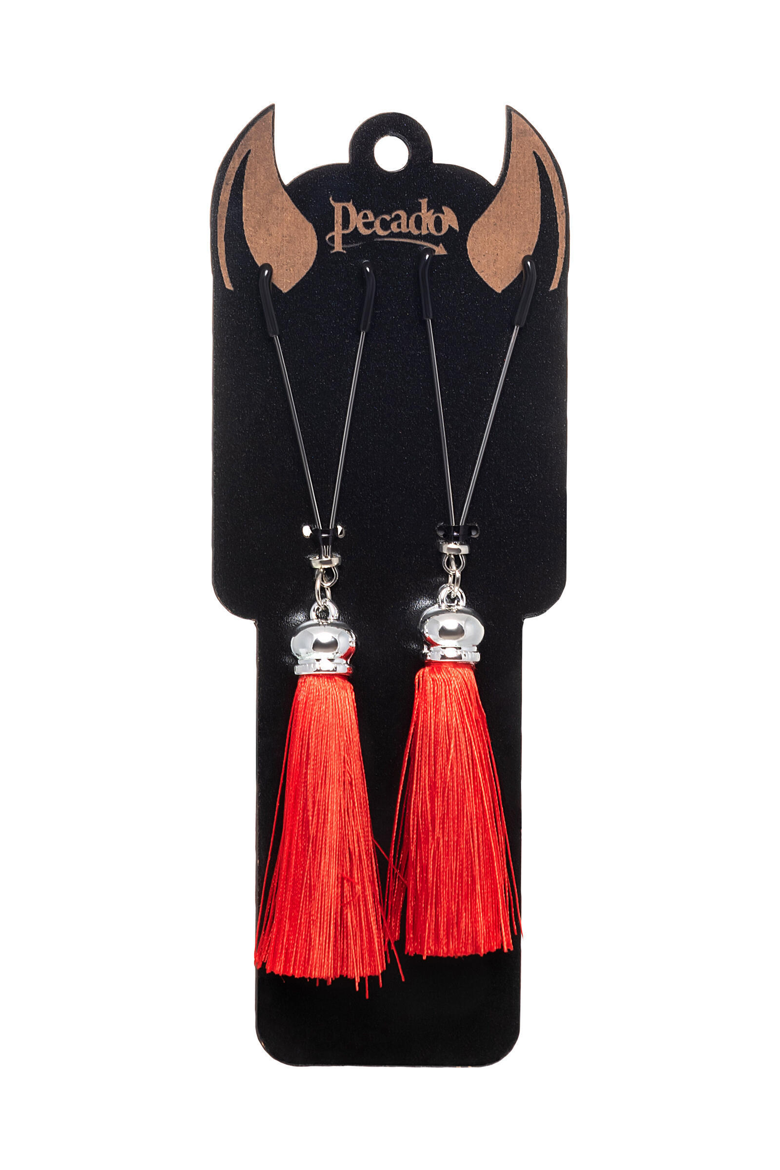 Зажимы на соски «вилки» с кисточками из замши  Pecado BDSM, металл, красный