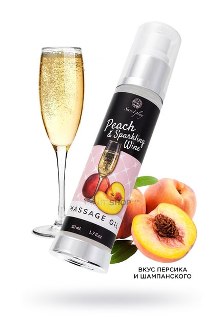фото Массажное масло Secret Play с ароматом персика и шампанского, 50 мл