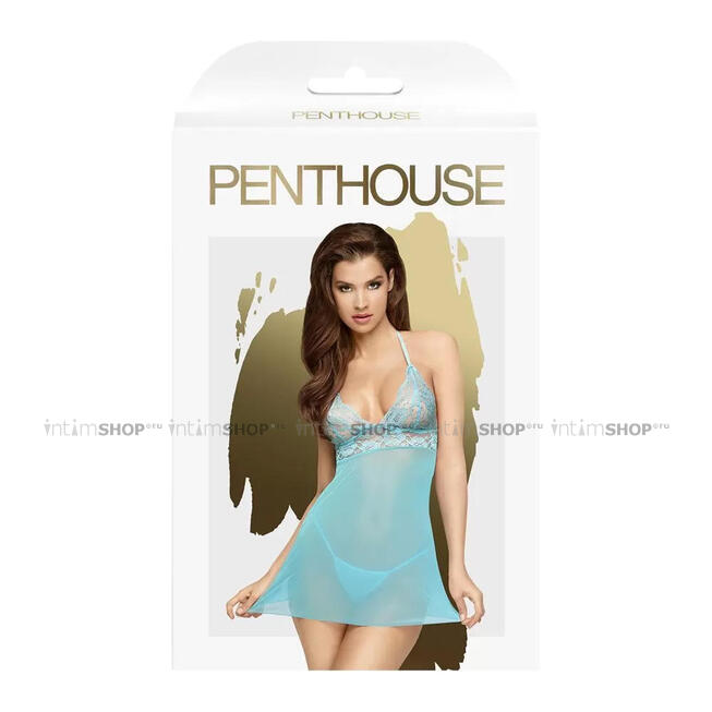 Сорочка и трусики Penthouse Bedtime Story S/M, голубая - фото 3