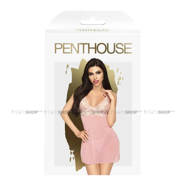 Сорочка и трусики Penthouse Bedtime Story S/M, розовая - фото 3