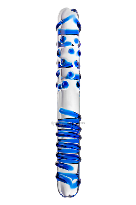 Двусторонний фаллоимитатор Sexus Glass 22 см, бесцветный, синий