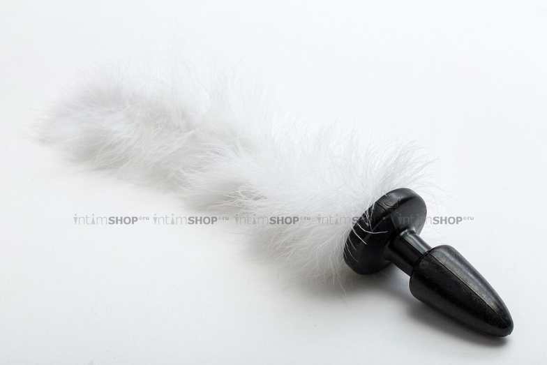 Анальная пробка силиконовая с пушистым белым хвостом 4sexdream, черный от IntimShop