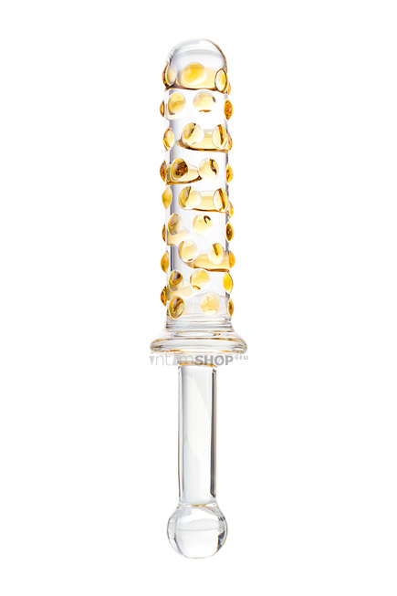 фото Фаллоимитатор стеклянный Sexus Glass с желтыми точками, бесцветный, 25 см