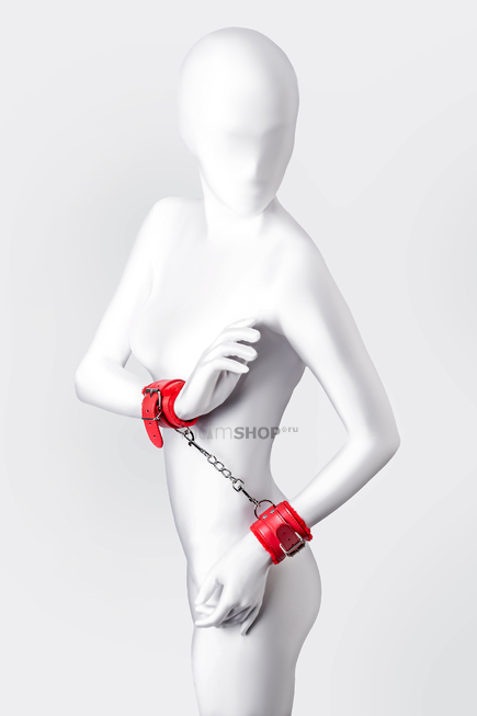 Наручники Anonymo by TOYFA с клепками и мягкой подкладкой, красные - фото 3