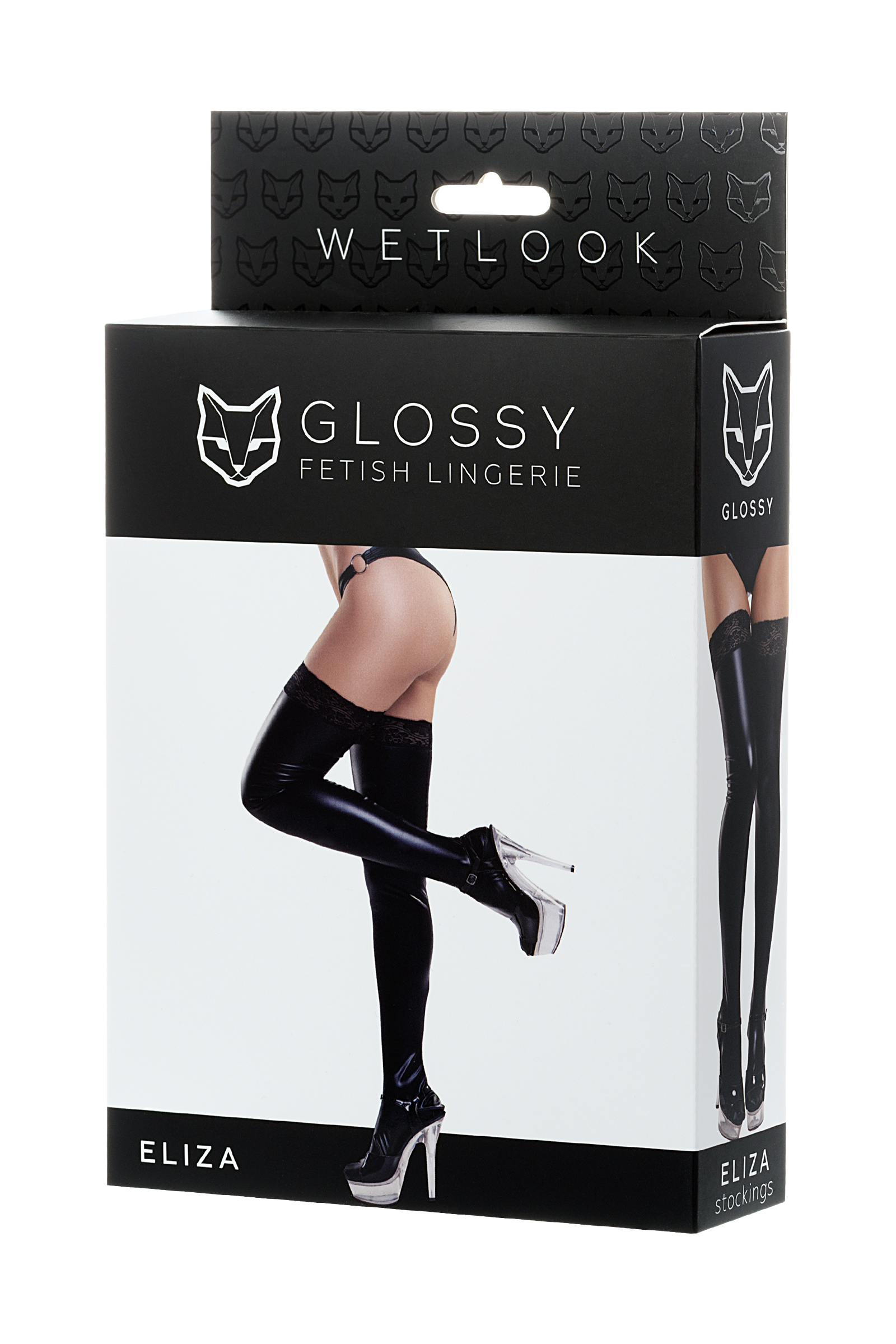 Чулки Erolanta Glossy Eliza из материала Wetlook, черные, XL