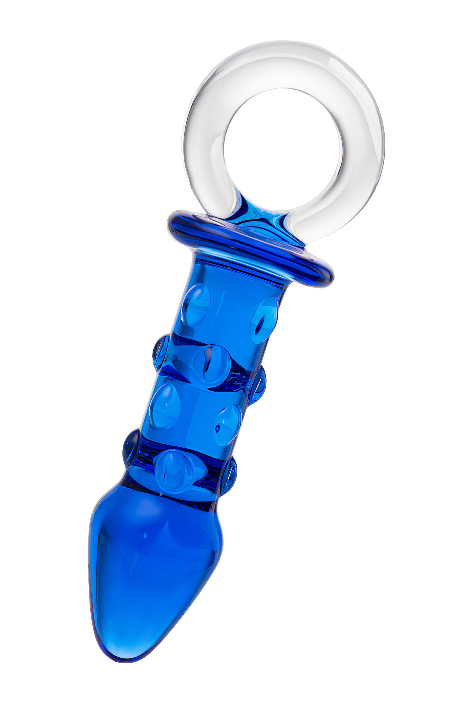 Анальная пробка Sexus Glass с ручкой-кольцом, синяя