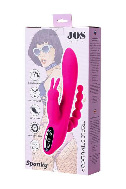 Тройной вибростимулятор JOS SPANKY, розовый, 21 см от IntimShop