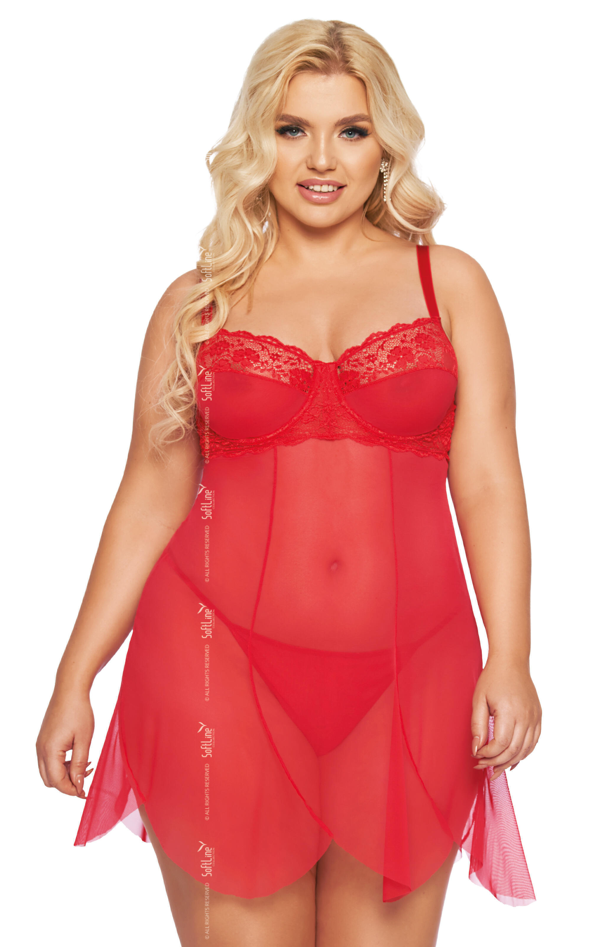 Ночная сорочка и стринги SoftLine Collection Carla XXL, красные