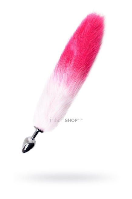 фото Анальная пробка Metal by Toyfa M с розовым хвостом, серебристая