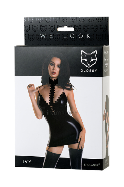 Платье с чокером Glossy Ivy из материала Wetlook, черное, L - фото 5