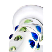 Фаллоимитатор Sexus Glass с точками и синей головкой, бесцветный, 18 см