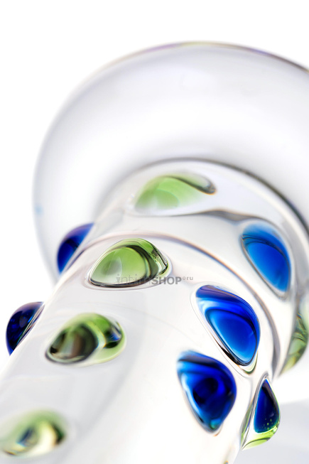 Фаллоимитатор Sexus Glass с точками и синей головкой, бесцветный, 18 см - фото 7
