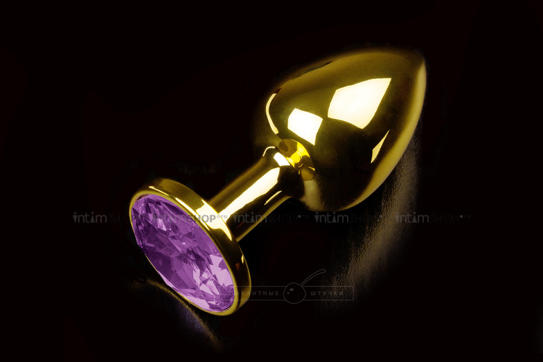 фото Маленькая анальная пробка с фиолетовым кристаллом Пикантные Штучки, золотистый