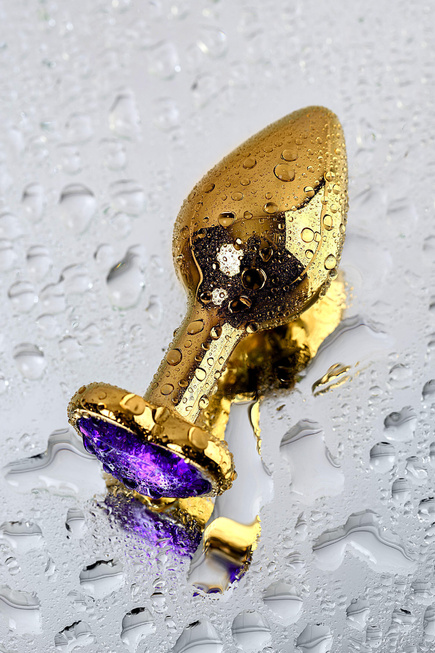 Анальная пробка ToyFa Metal с кристаллом цвета аметист, 8 см, золотистый от IntimShop