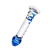 Фаллоимитатор Sexus Glass с точками и синей головкой, бесцветный, 18 см