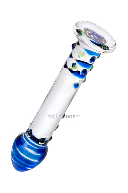 Фаллоимитатор Sexus Glass с точками и синей головкой, бесцветный, 18 см - фото 5