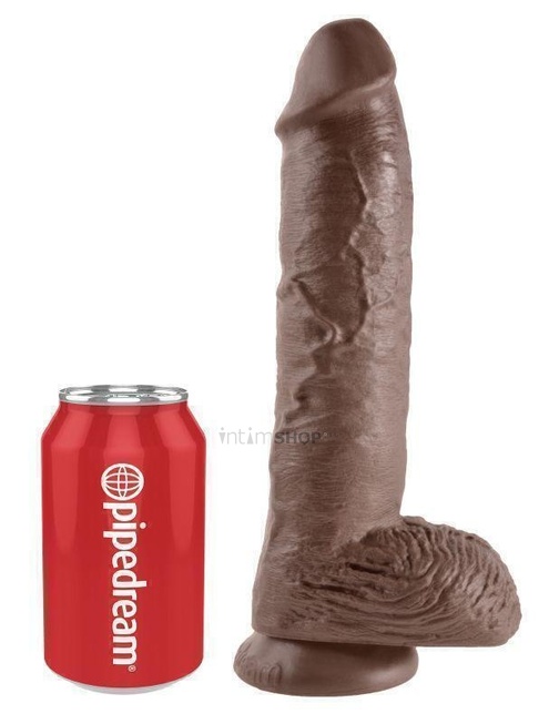 фото Фаллоимитатор-гигант на присоске с мошонкой Pipedream King Cock 10", коричневый