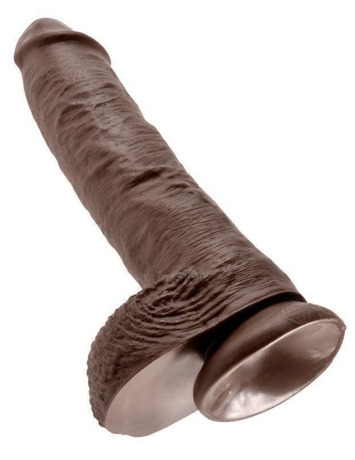 Фаллоимитатор-гигант на присоске с мошонкой Pipedream King Cock 10", коричневый от IntimShop