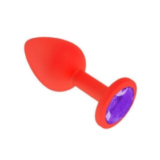 Анальная втулка Джага-Джага силиконовая, красная с фиолетовым кристаллом