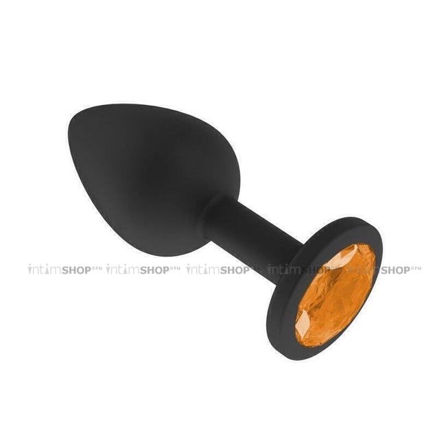 фото Анальная втулка Джага-Джага силиконовая, черная с оранжевым кристаллом