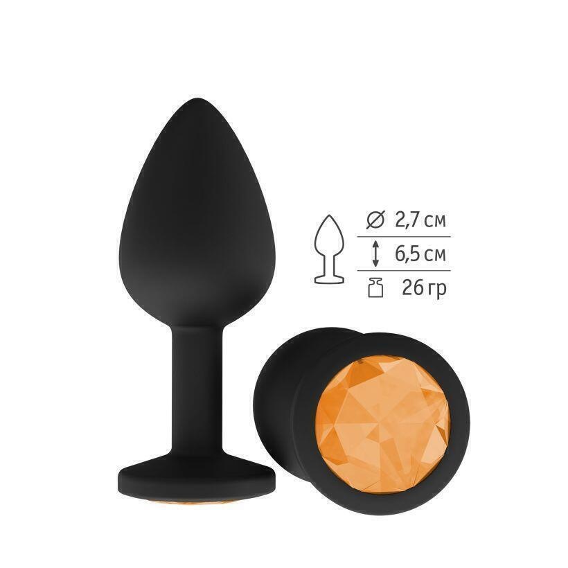 Анальная втулка Джага-Джага силиконовая, черная с оранжевым кристаллом